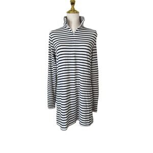 Lands' End Striped 1/4 Zip Mock Neck Long‎ Sleeve Tunic Dress Casual/Coverup